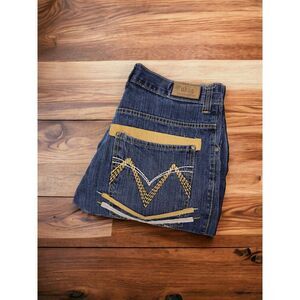 Ubug Jean Shorts Vintage Size 38 Y2K Grunge Embroidered Skater Baggy‎ Wide Leg